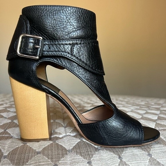 Laurence Dacade Rush Cutout Leather Sandals w/ Wood Block Heel Size EU 36.5 US 6 - Picture 2 of 14